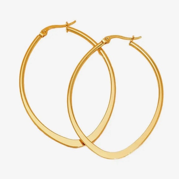 Large Gold Oval Hoop Earrings  (1210) - Picture 3 of 4